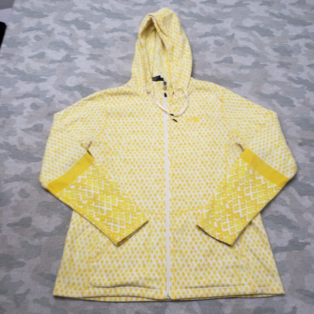 The North Face Sweatshirt Womens XL Yellow Fleece Diamond Print Full Zip Hoodie